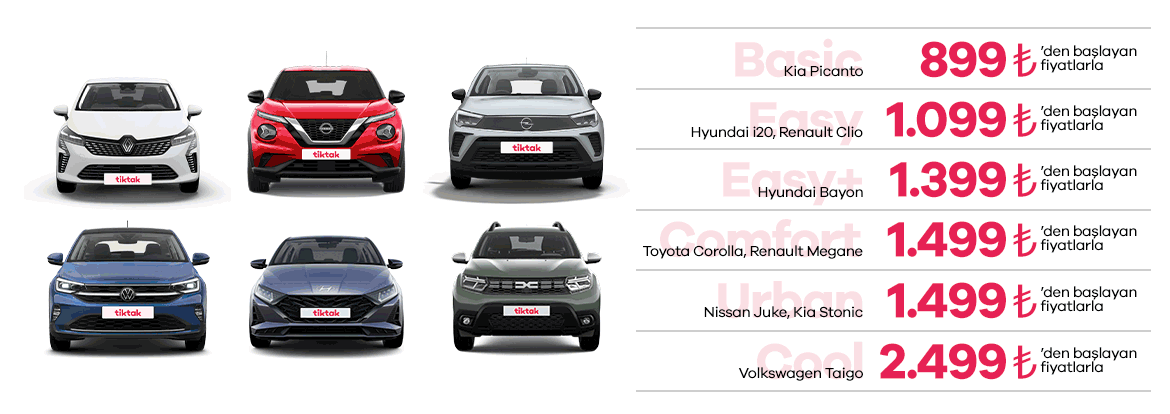 Rezervasyonlu Günlük Araç Kiralama Fiyat Tablosu